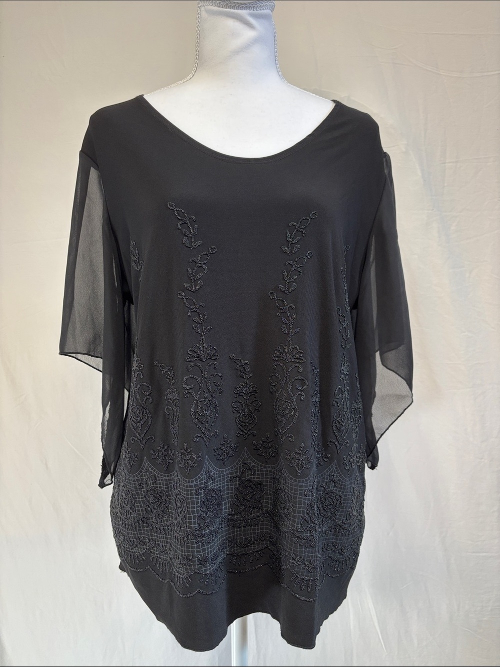 Women's Black Embellished Body with Chiffon Sleeves
